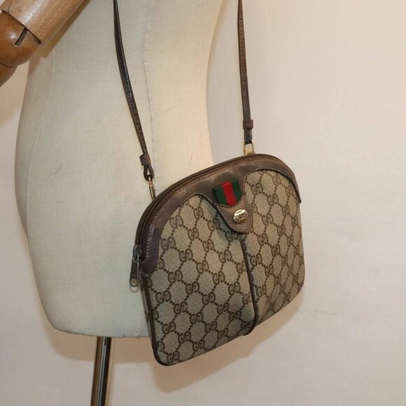 GUCCI GG Supreme Web Sherry Line Shoulder Bag PVC Beige 904 02 047 Auth 84221 - Picture 3 of 16